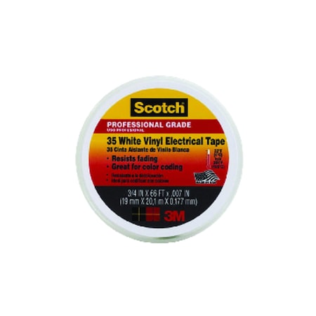 Scotch 3/4 In. W X 66 Ft. L White Vinyl Electrical Tape